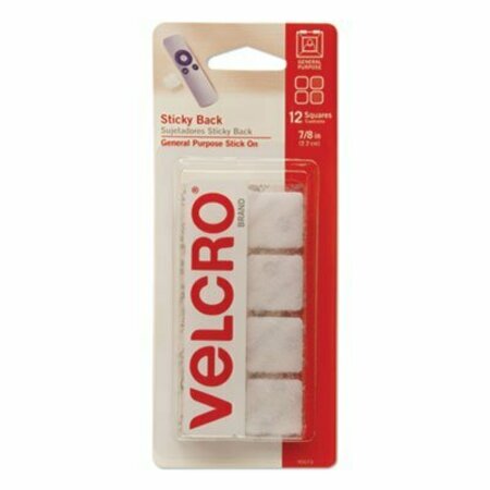 VELCRO BRAND Velcro, STICKY-BACK FASTENERS, REMOVABLE ADHESIVE, 0.88in X 0.88in, WHITE, 12PK 90073
